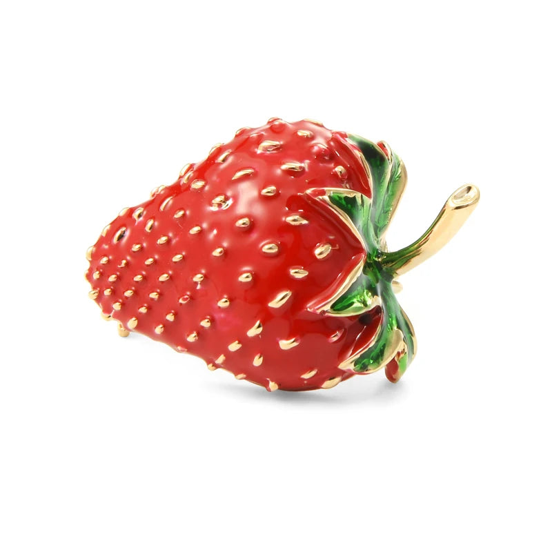 PENDRA Strawberrya Red Rhinestone Strawberry Brooch