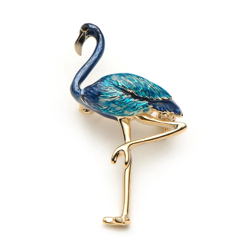 New Design Flamingo Alloy Red Blue Enamel Bird Brooches Women Men's Metal Animal Brooch Pins Banquet Broche Gift Scarf Buckle