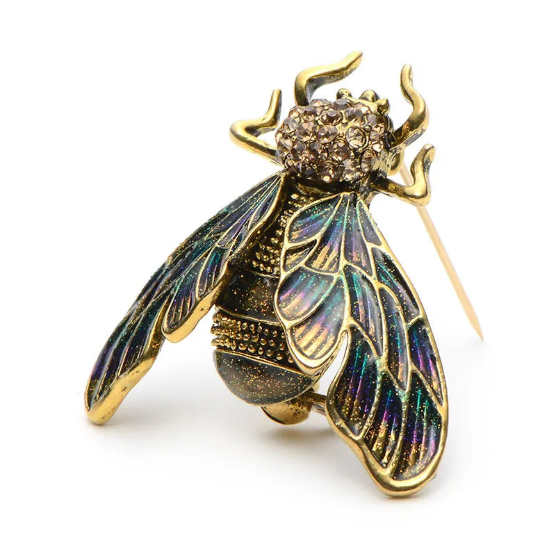 PENDRA Golden Cicada Gold-Color Rhinestone Enamel Brooch