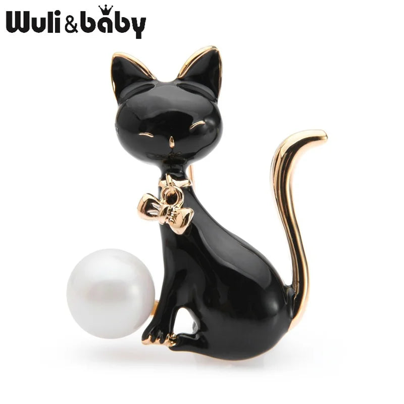 PENDRA Monochrome Cat Alloy Enamel Brooch