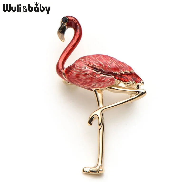 New Design Flamingo Alloy Red Blue Enamel Bird Brooches Women Men's Metal Animal Brooch Pins Banquet Broche Gift Scarf Buckle