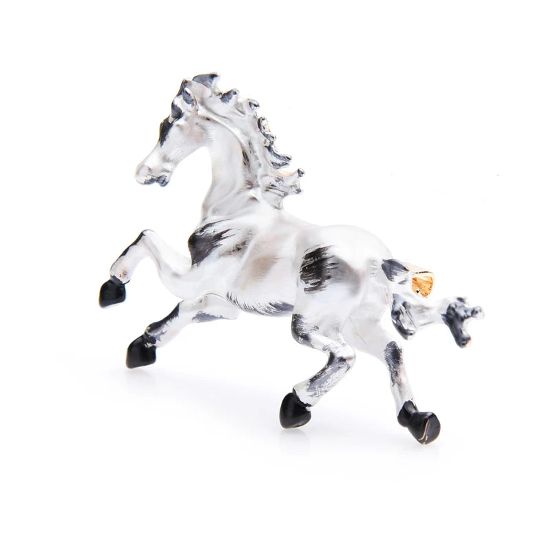 Wuli&baby White Black Enamel Horse Brooches Women Men Alloy Steed Animal Brooch Pins Gifts