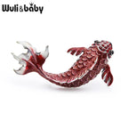 PENDRA Redcrest Rhinestone Carp Fish Brooch