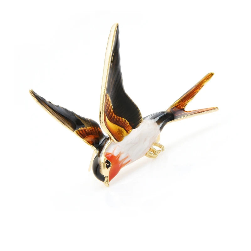 PENDRA Flying Swallow Enamel Bird Brooch