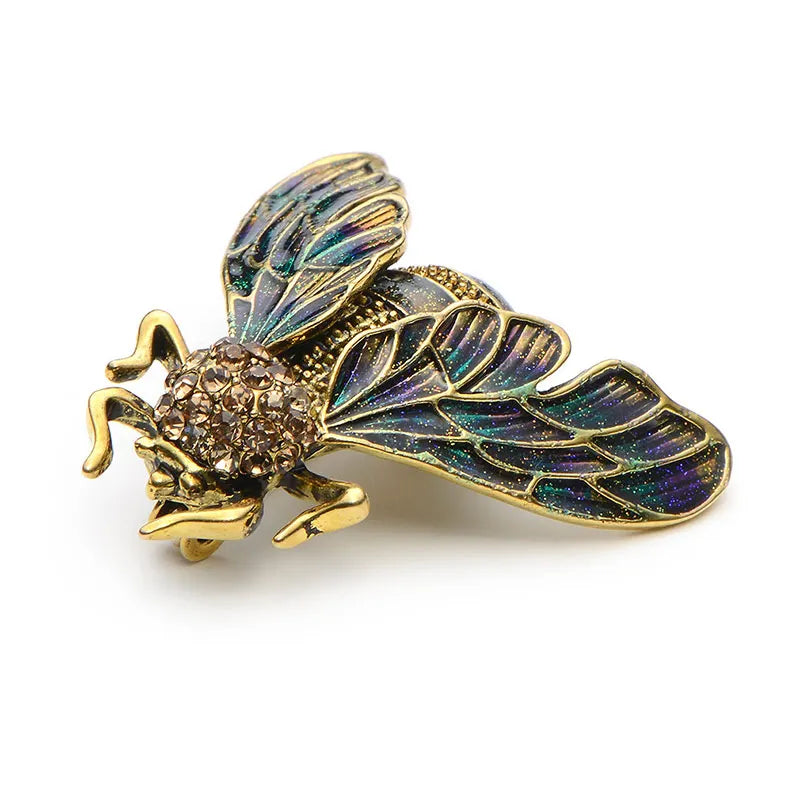 PENDRA Golden Cicada Gold-Color Rhinestone Enamel Brooch