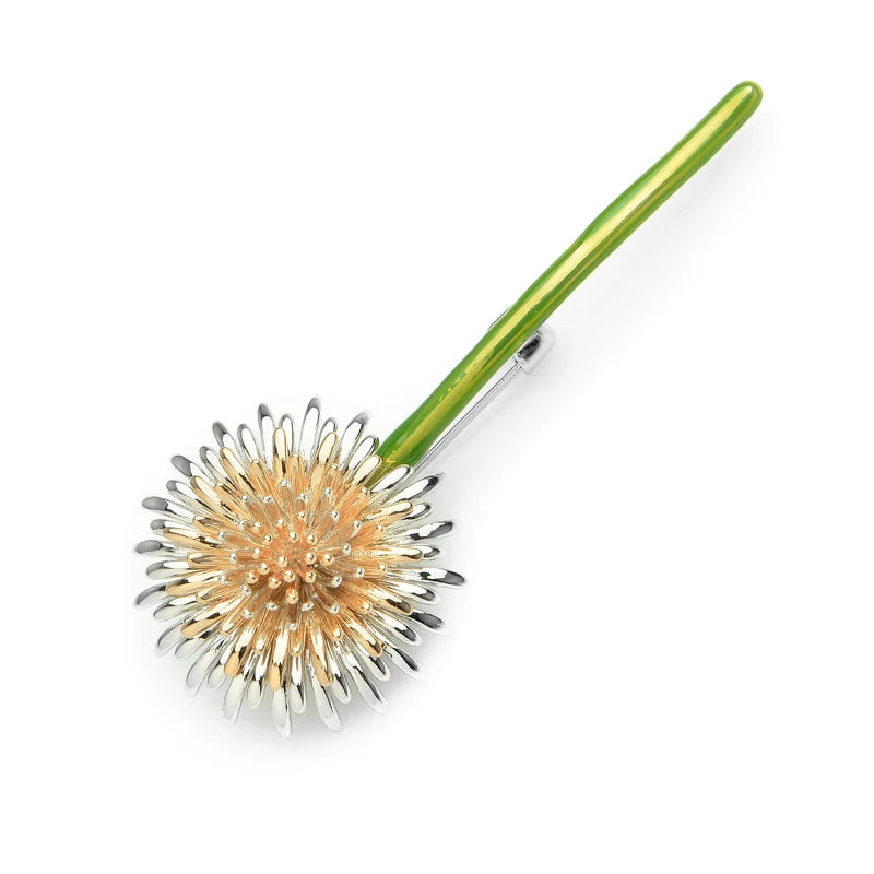 PENDRA Dandelia Green Enamel Dandelion Brooch