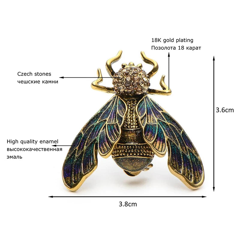 PENDRA Golden Cicada Gold-Color Rhinestone Enamel Brooch