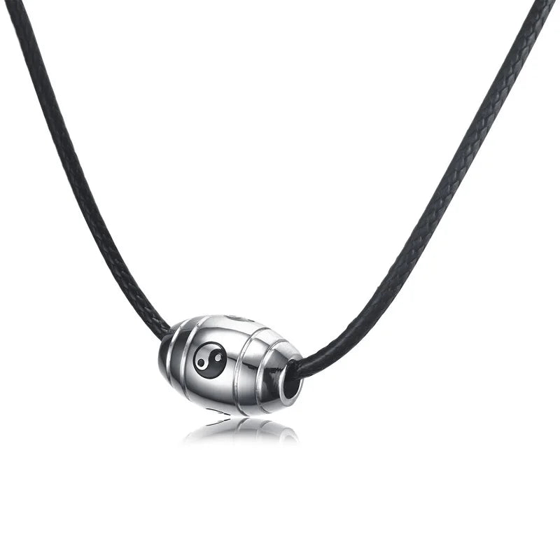 Men Choker Stainless Steel 6 & 9 words Buddha Mantra Gossip Yin Yang Lucky Bead Pendant Necklace Black Braided Rope Male Jewelry