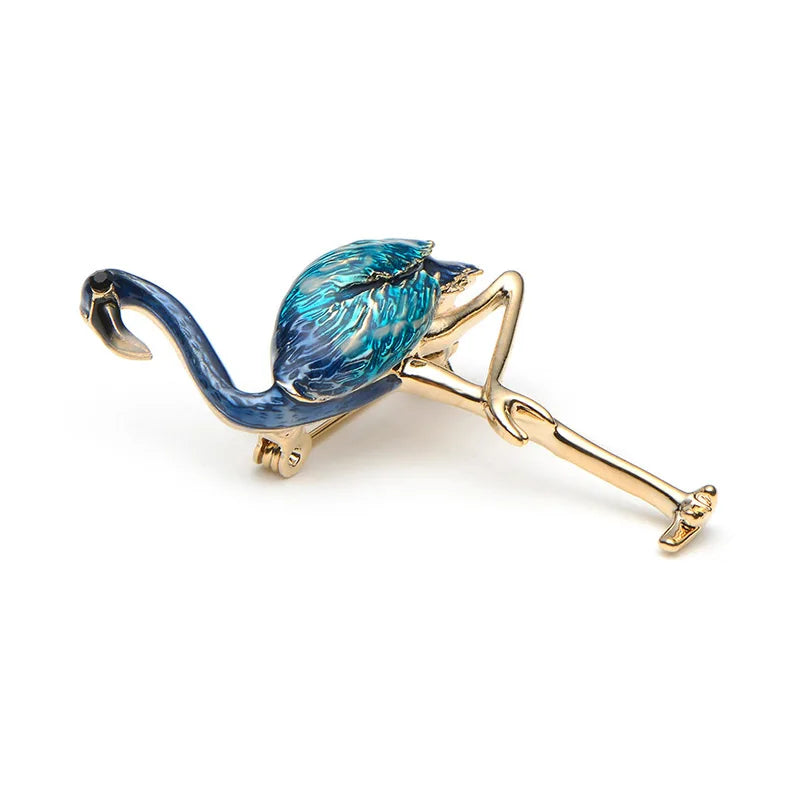 New Design Flamingo Alloy Red Blue Enamel Bird Brooches Women Men's Metal Animal Brooch Pins Banquet Broche Gift Scarf Buckle