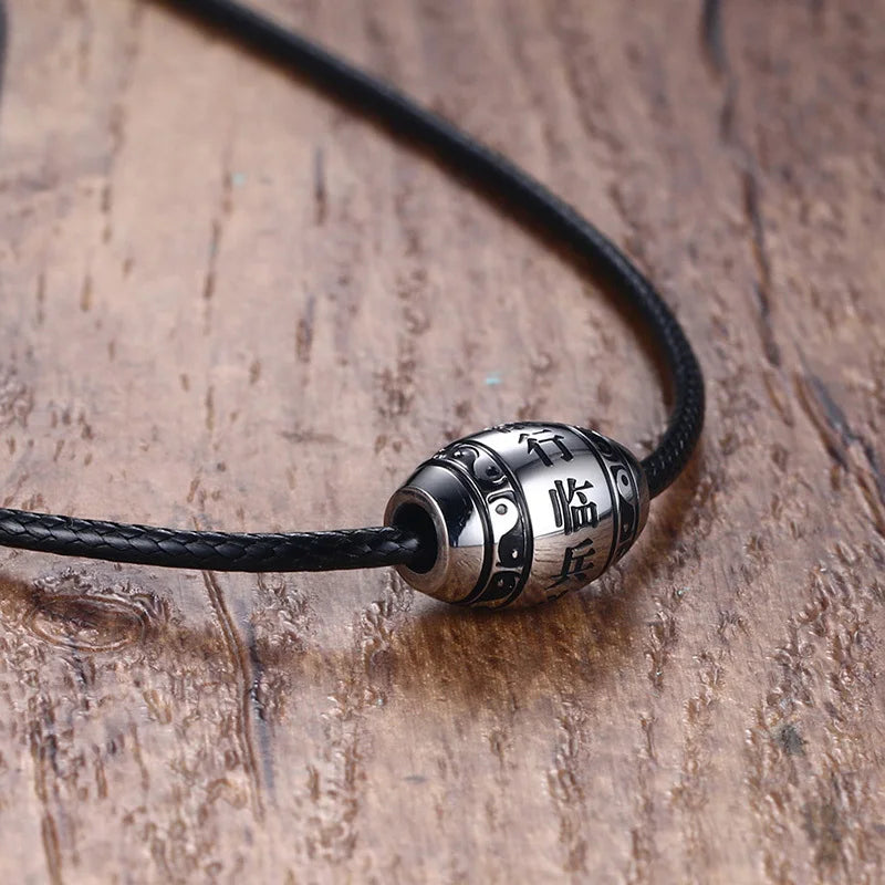 Men Choker Stainless Steel 6 & 9 words Buddha Mantra Gossip Yin Yang Lucky Bead Pendant Necklace Black Braided Rope Male Jewelry