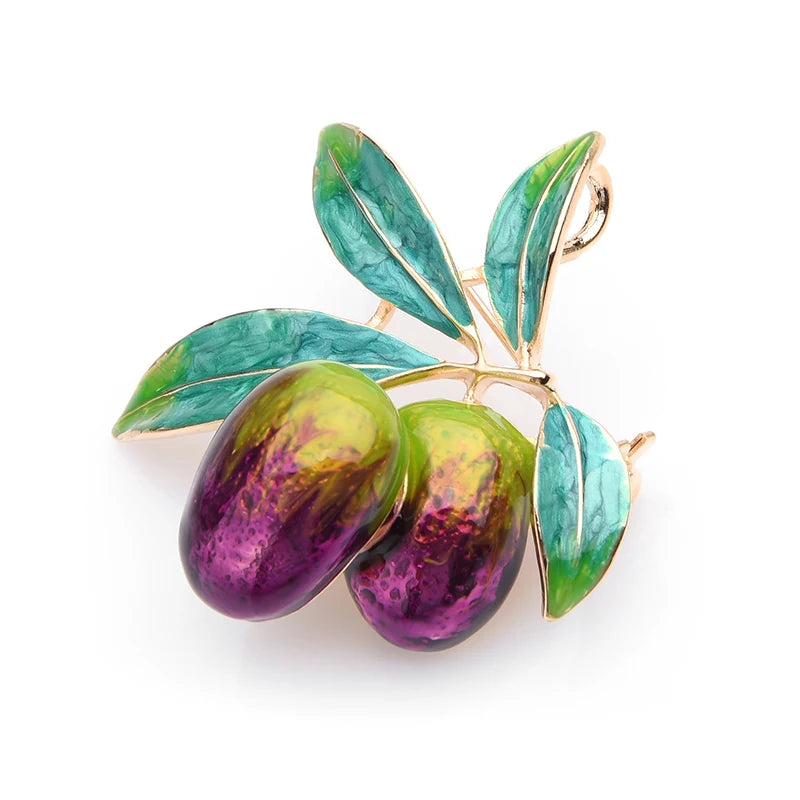 PENDRA Olivetta Purple Enamel Olive Brooch