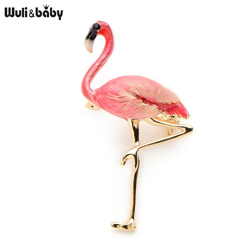 New Design Flamingo Alloy Red Blue Enamel Bird Brooches Women Men's Metal Animal Brooch Pins Banquet Broche Gift Scarf Buckle