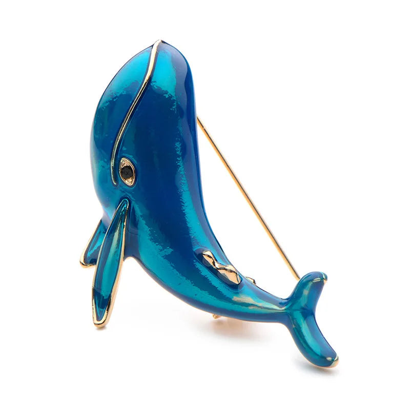 Wuli&baby Blue Whale Enamel Dolphin Brooches Alloy Fish Animal Men Women's Weddings Party Banquet Brooch Lovely Gifts