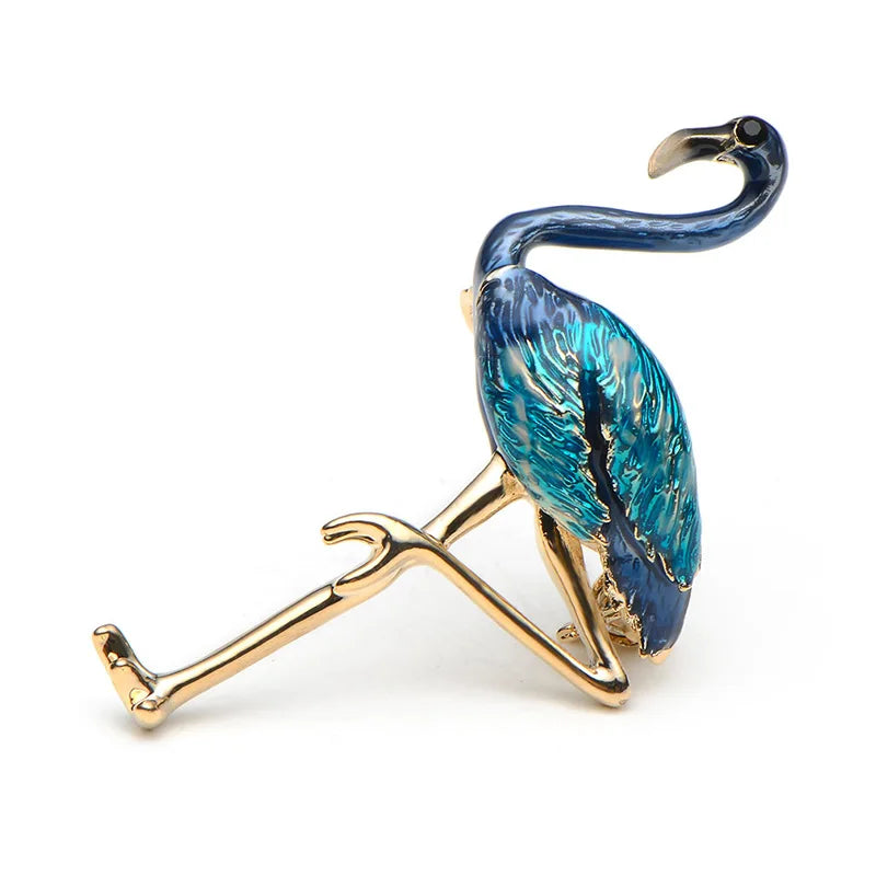 New Design Flamingo Alloy Red Blue Enamel Bird Brooches Women Men's Metal Animal Brooch Pins Banquet Broche Gift Scarf Buckle