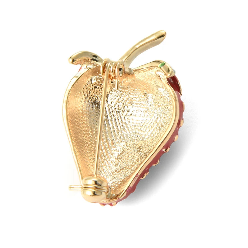PENDRA Strawberrya Red Rhinestone Strawberry Brooch