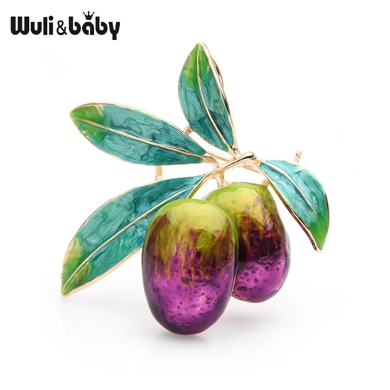 PENDRA Olivetta Purple Enamel Olive Brooch