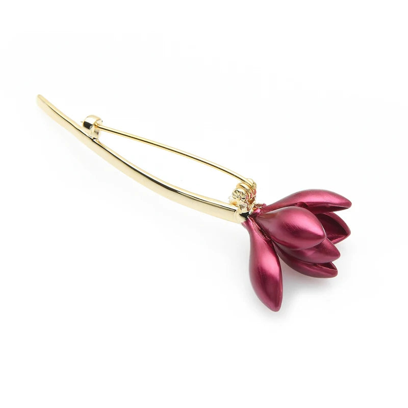 PENDRA Magnolia Hot Pink Enamel Lotus Flower Brooch