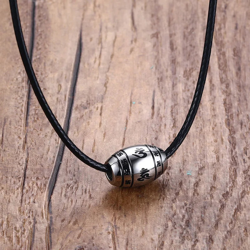 Men Choker Stainless Steel 6 & 9 words Buddha Mantra Gossip Yin Yang Lucky Bead Pendant Necklace Black Braided Rope Male Jewelry