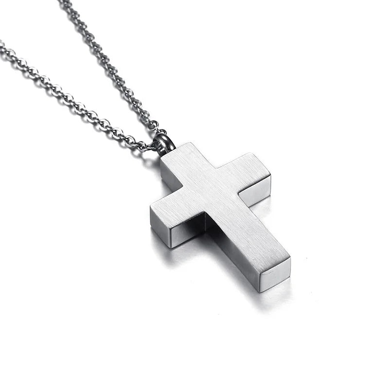 Men's Black Cross Cremation Pendant Necklace for Men Stainless Steel Ashes Urn Keepsake Male Jewelry with 20/24 inch