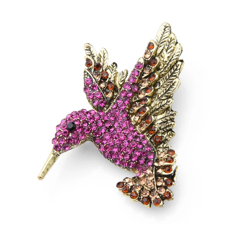 PENDRA Roselle Rhinestone Hummingbird Brooch