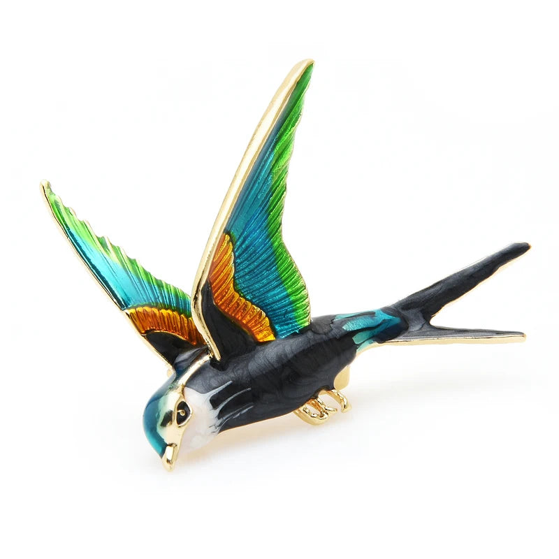PENDRA Flying Swallow Enamel Bird Brooch