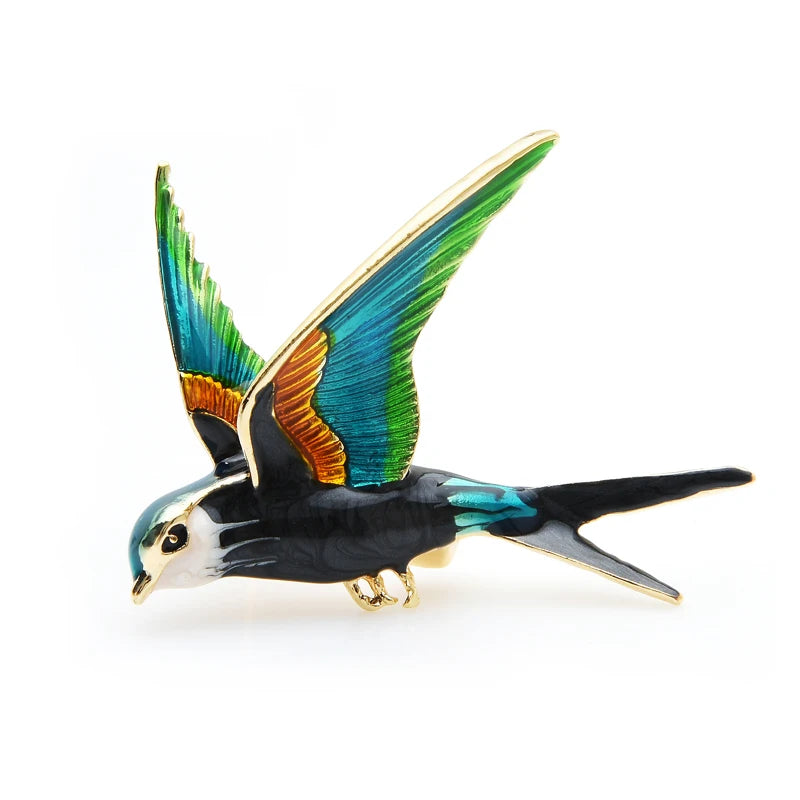 PENDRA Flying Swallow Enamel Bird Brooch