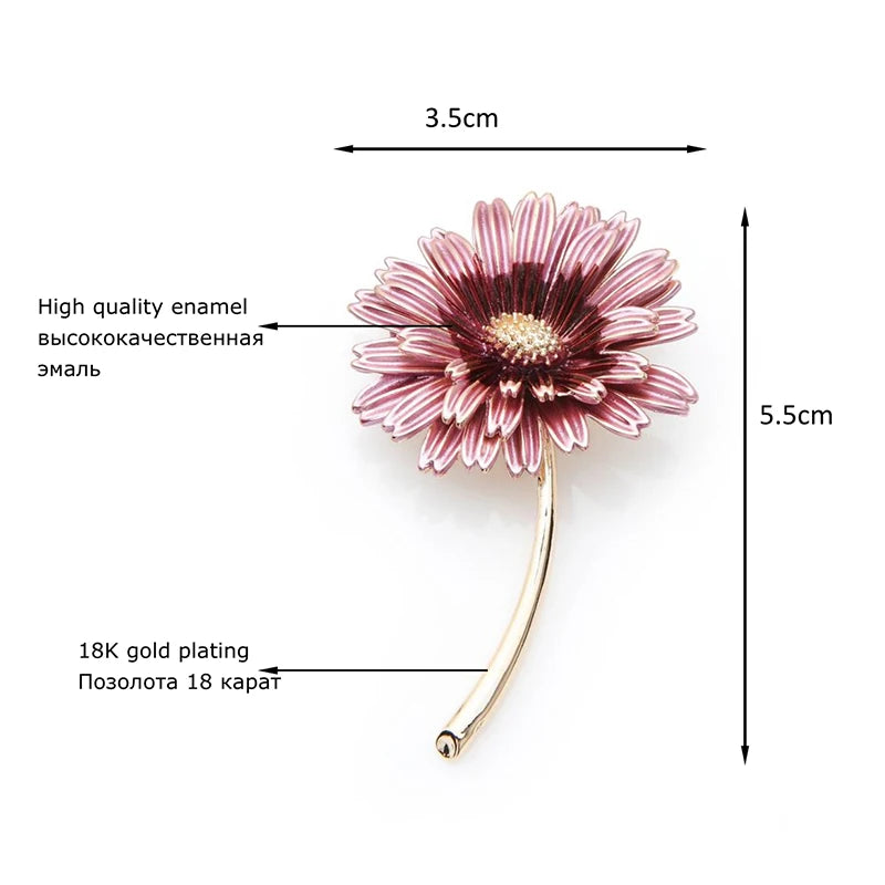 PENDRA Daisyelle Pink Enamel Daisy Flower Brooch