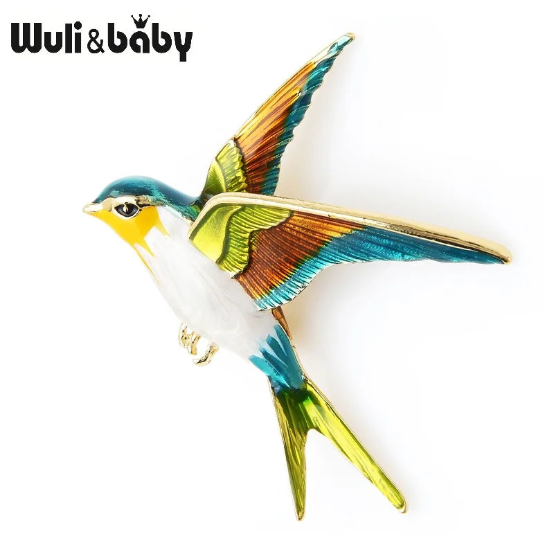 PENDRA Flying Swallow Enamel Bird Brooch