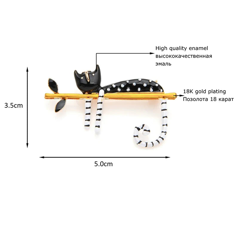 PENDRA Lazy Cat Tree Enamel Brooch