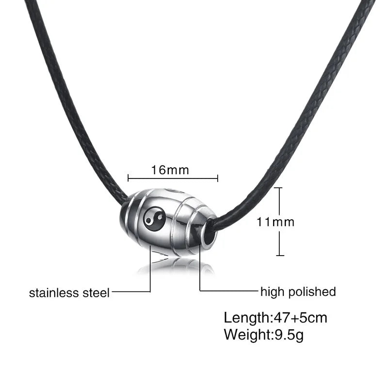 Men Choker Stainless Steel 6 & 9 words Buddha Mantra Gossip Yin Yang Lucky Bead Pendant Necklace Black Braided Rope Male Jewelry
