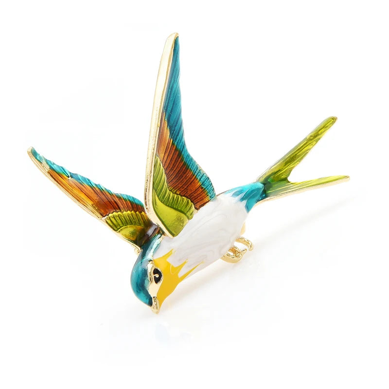 PENDRA Flying Swallow Enamel Bird Brooch