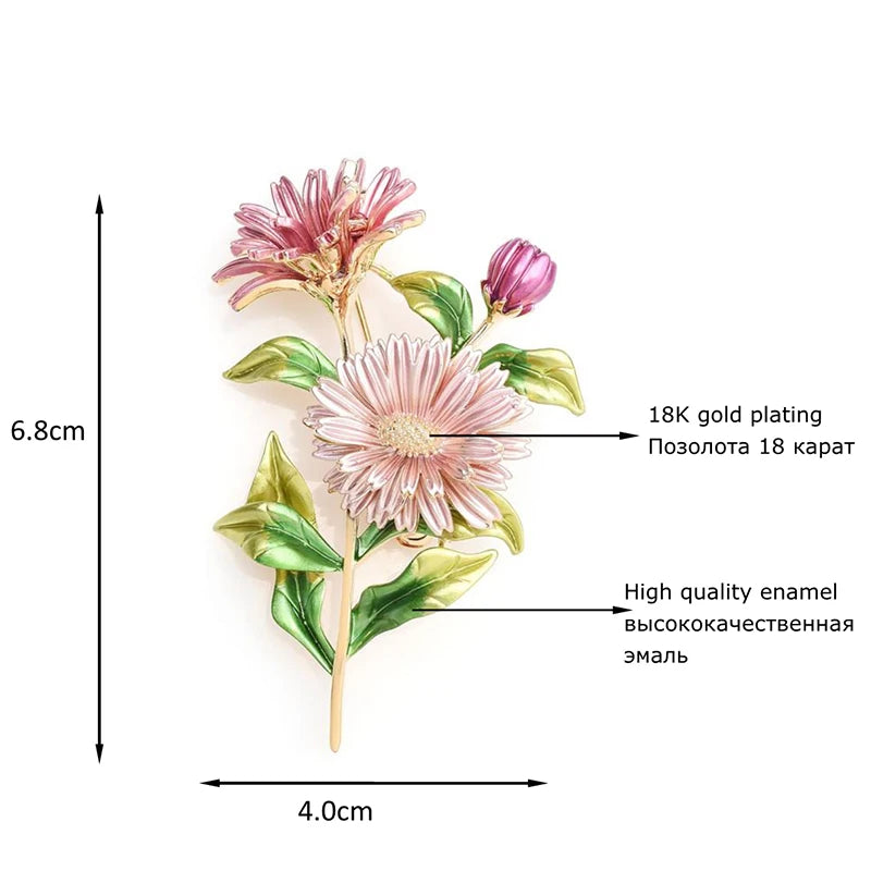 PENDRA Daisybouquet Pink Daisy Enamel Bouquet Brooch