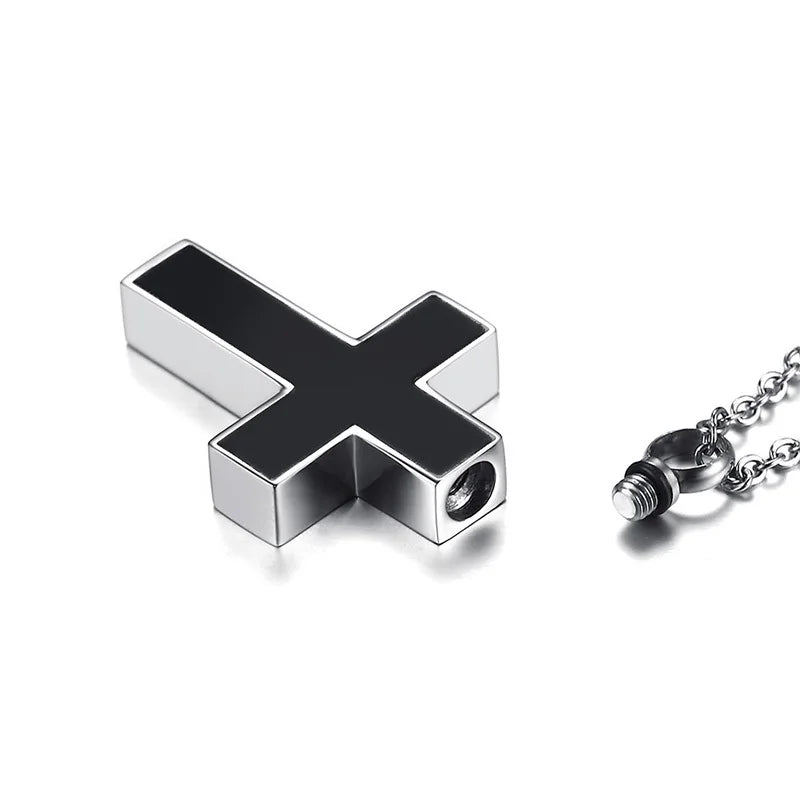Men's Black Cross Cremation Pendant Necklace for Men Stainless Steel Ashes Urn Keepsake Male Jewelry with 20/24 inch