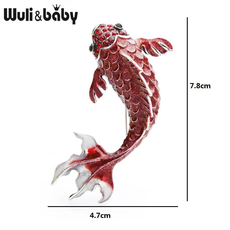 PENDRA Redcrest Rhinestone Carp Fish Brooch