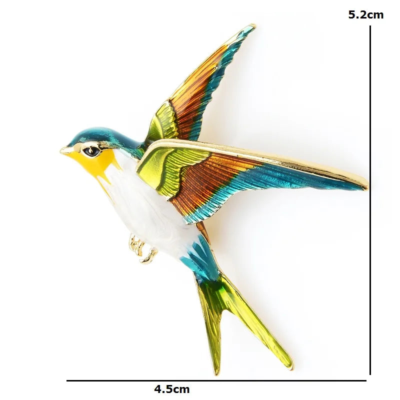 PENDRA Flying Swallow Enamel Bird Brooch