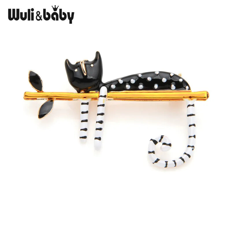 PENDRA Lazy Cat Tree Enamel Brooch