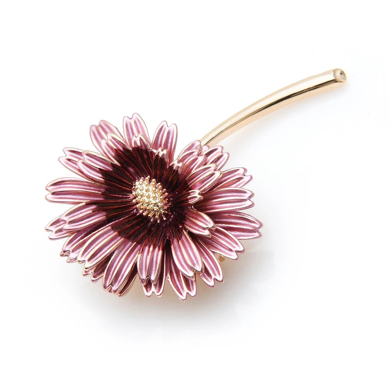 PENDRA Daisyelle Pink Enamel Daisy Flower Brooch