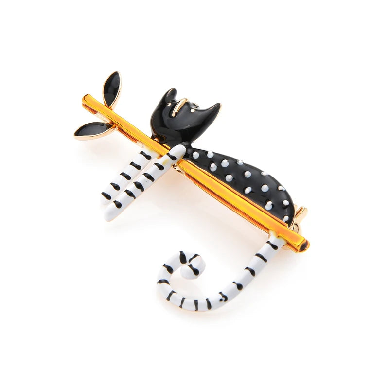 PENDRA Lazy Cat Tree Enamel Brooch