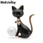 PENDRA Monochrome Cat Alloy Enamel Brooch
