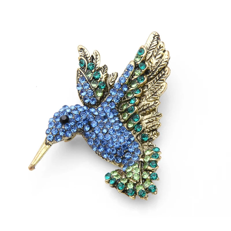 PENDRA Roselle Rhinestone Hummingbird Brooch