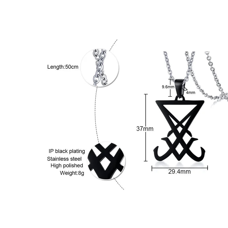 DEMON SIDE OF LUCIFER SATANIC JEWELRY SEAL SIGIL SYMBOL OF CHORONZON PENDANT NECKLACE IN BLACK GOTHIC PAGAN SATAN UNISEX JEWELS