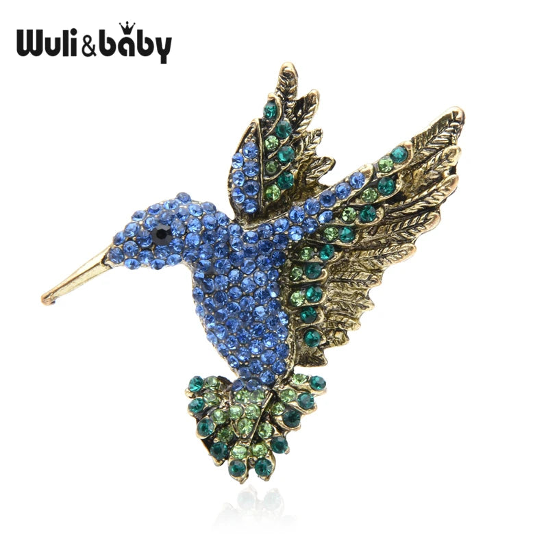 PENDRA Roselle Rhinestone Hummingbird Brooch