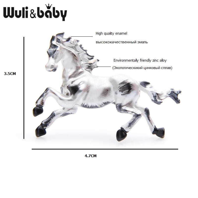PENDRA White Black Enamel Horse Brooch