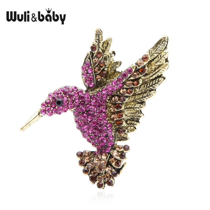 PENDRA Roselle Rhinestone Hummingbird Brooch