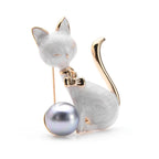 PENDRA Monochrome Cat Alloy Enamel Brooch