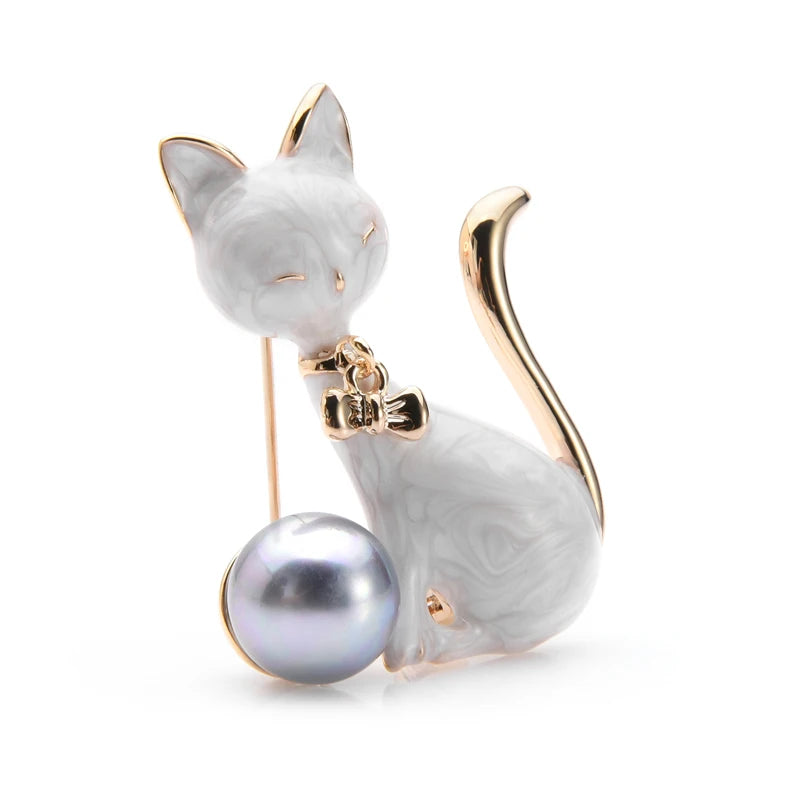 PENDRA Monochrome Cat Alloy Enamel Brooch