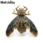 PENDRA Golden Cicada Gold-Color Rhinestone Enamel Brooch