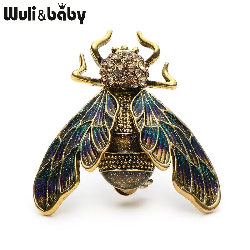 PENDRA Golden Cicada Gold-Color Rhinestone Enamel Brooch