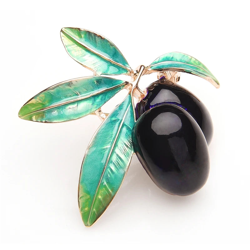 PENDRA Olivetta Purple Enamel Olive Brooch