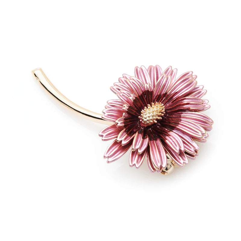 PENDRA Daisyelle Pink Enamel Daisy Flower Brooch